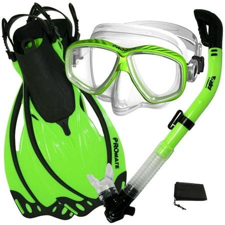 Snorkeling Set Scuba Dive Gear Snorkel Mask Diving Fins Set, Green, SM ...