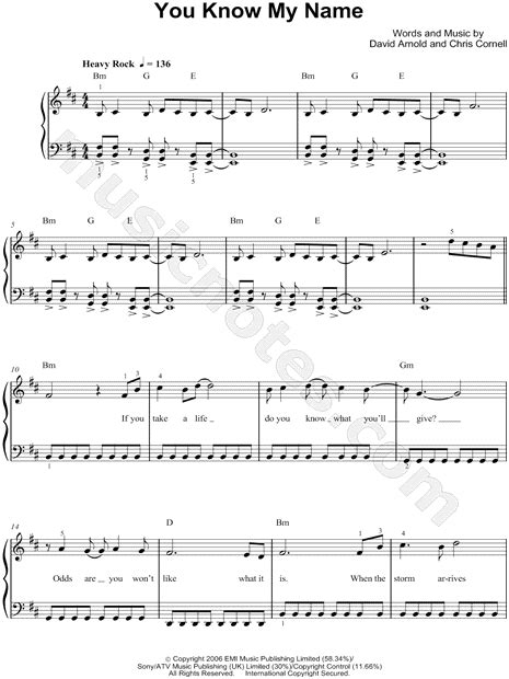 Chris Cornell "You Know My Name" Sheet Music (Easy Piano) in B Minor - Download & Print - SKU ...