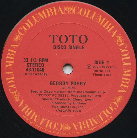 Toto - Georgy Porgy (1979, Vinyl) | Discogs