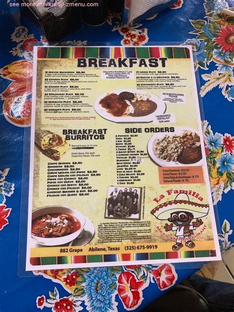 Menu at La Familia Restaurant, Abilene