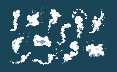 Smoke explosion animation of an explosion with comic flying clouds. Set of isolated vector ...