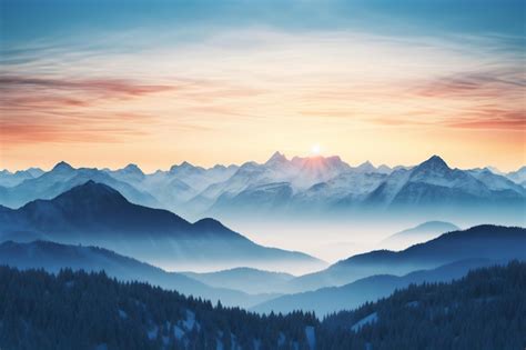 Premium AI Image | Mountain landscape at sunset Panoramic view of the ...