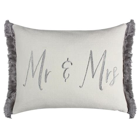 LEVTEX HOME Perla Grey, Cream Embroidered Mr. and Mrs. With Side Fringe Edge 20 in. x 16 in ...