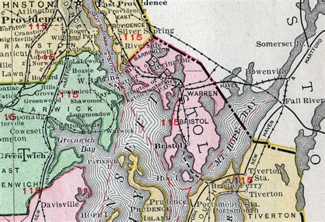 Bristol County, Rhode Island, 1911, Map, Rand McNally, Warren ...