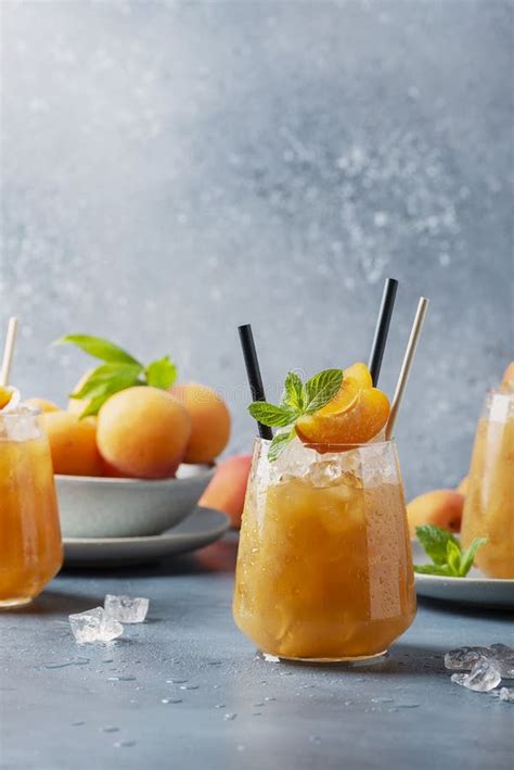 Fresh Apricot Cocktail with Ice and Mint Stock Image - Image of apricot, dessert: 183384543