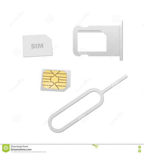 Small Nano Sim Card, Sim Card Tray and Eject Pin for Smartphone. Vector ...