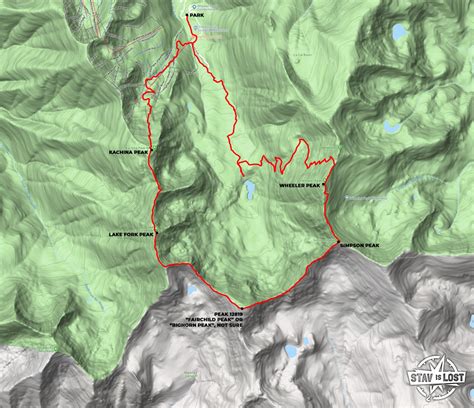 Hiking Map for Wheeler, Lake Fork, Kachina Peaks Loop