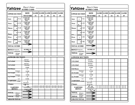 Printable Triple Yahtzee Score Sheets