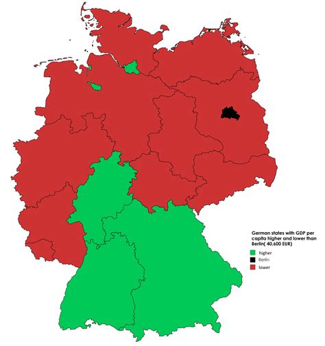 German states with GDP per capita higher and lower than Berlin( 40,600 EUR) : r/MapPorn