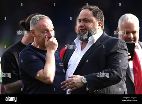 Nottingham Forest owner Evangelos Marinakis (right) with Nottingham Forest manager Steve Cooper ...