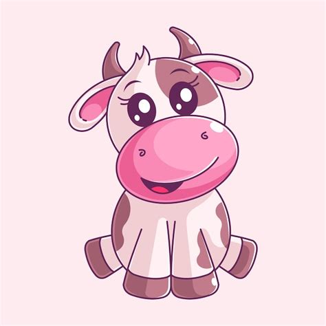 Premium Vector | Cute cow sitting alone cartoon style vector