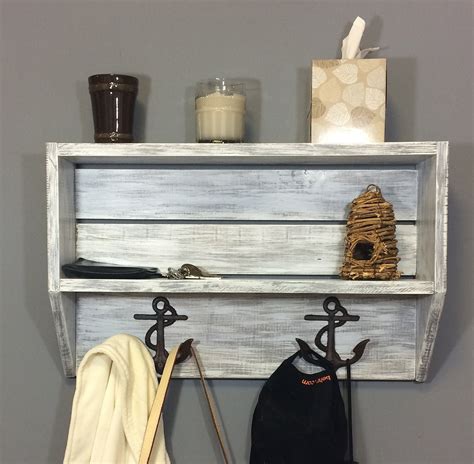 White Coastal Bathroom Shelf Bathroom Shelf With Towel Hooks - Etsy