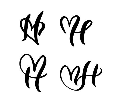 Vector Set of Vintage floral letter monogram H. Calligraphy element Valentine flourish. Hand ...