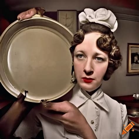 Photograph of a vintage waitress with a tray on Craiyon