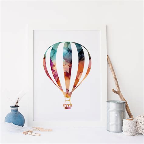 Hot Air Balloon Wall Art Print 8x10 Watercolor Nursery Wall | Etsy