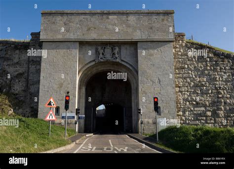 The entrance to HMP The Verne on the Isle of Portland in Dorset, England. Verne Prison is a ...