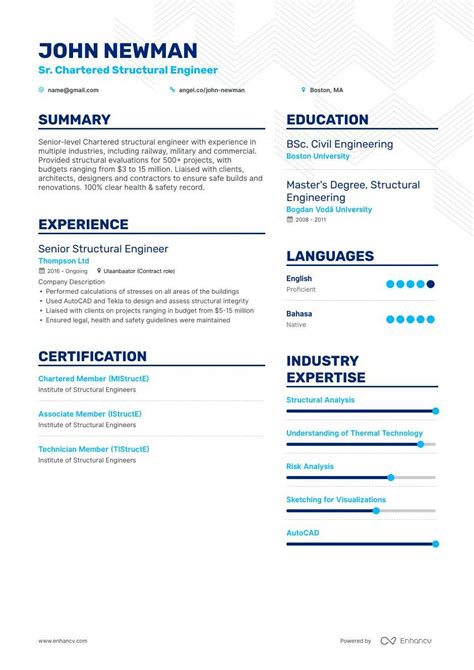 Structural Engineer Resume Examples | Do’s and Don’ts for 2020 | Enhancv