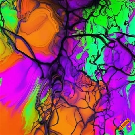 Vibrant abstract art with black, purple, lime green, and orange on Craiyon