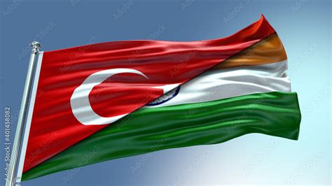 Double Flag Turkey vs India flag waving flag with texture background ...