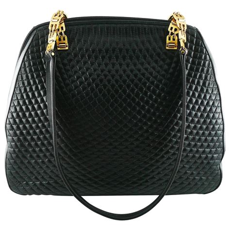 Bally Vintage Quilted Black Leather Shoulder Gold Chain Bag For Sale at 1stdibs