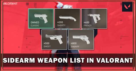 Valorant Sidearm Weapon List - zilliongamer