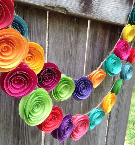 Paper Flower Garland. Colorful paper flower garland, neon paper flowers ...