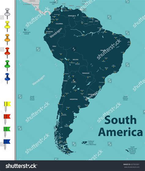 Vector Map South America Countries Big Stock Vector (Royalty Free) 637353301 | Shutterstock