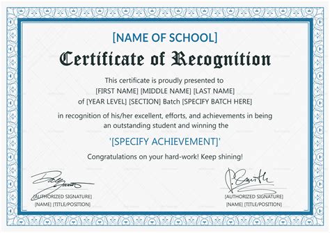 Outstanding Student Recognition Certificate Design Template in PSD, Word