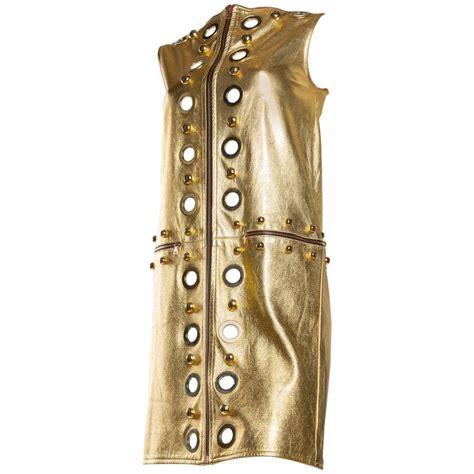 Studded Gold Leather Mod Zipper Dress For Sale at 1stdibs