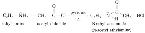 What is the action of acetyl chloride on ethyl amine (ethanamine)