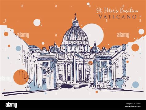 Drawing sketch illustration of St. Peter's Basilica in Vatican City ...