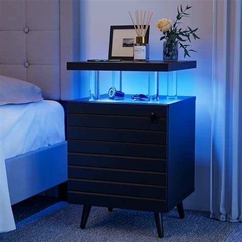 LED-Nightstand-LED-Bedside-Table-End-Tables-Living-Room-with-4-Acrylic-Columns-Bedside-Table ...