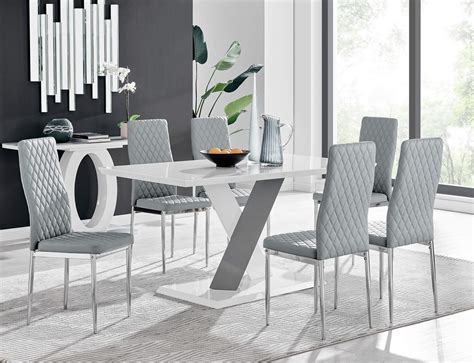 Buy Furniturebox UK Monza 6 Seat White and Grey High Gloss Rectangular Dining Table Modern ...