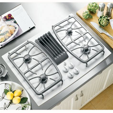 GE Profile Series PGP989TNWW 30" Gas Ceramic-glass Downdraft Cooktop - White