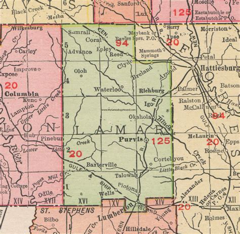 Lamar County, Mississippi, 1911, Map, Rand McNally, Purvis, Lumberton, Sumrall