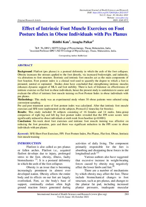 (PDF) Effect of Intrinsic Foot Muscle Exercises on Foot Posture Index in Obese Individuals with ...