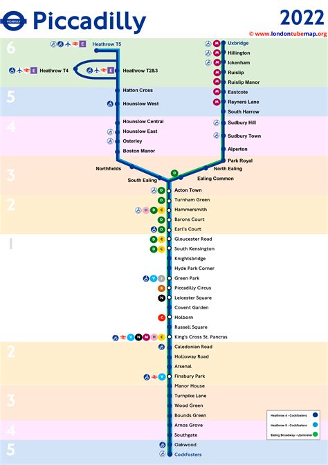 Map of the Piccadilly Line (blue line). Updated 2022.