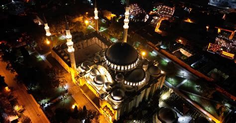 Drone View of an Illuminated Mosque at Night Free Stock Video Footage ...