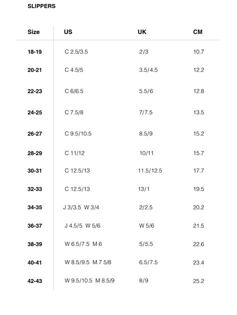 Slippers Size Chart | NUNUNU