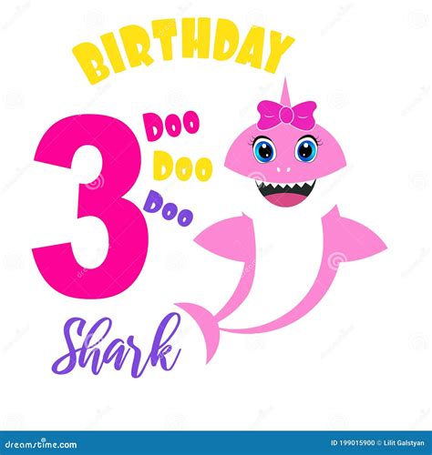 Cute Baby Shark Birthday Card Illustration Stock Vector - Illustration ...