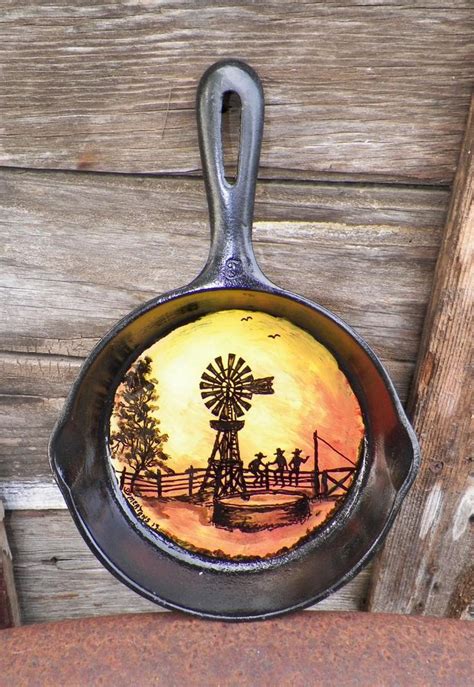 Painted Cast Iron Windmill Skillet