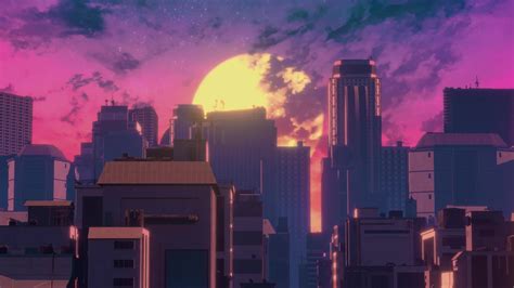 Retrowave Sunset City Live Wallpaper - MoeWalls