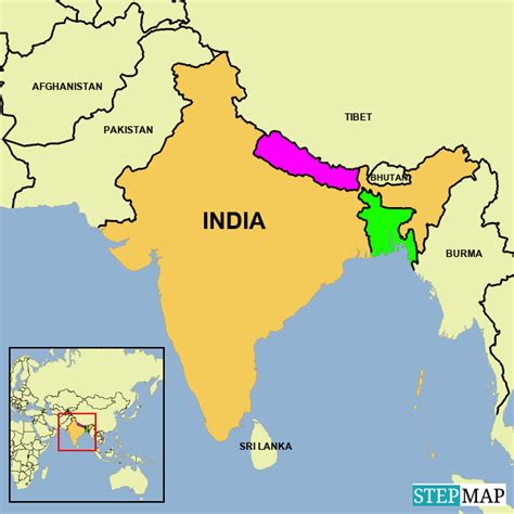 StepMap - India Bangladesh Nepal Plain Map - Landkarte für India