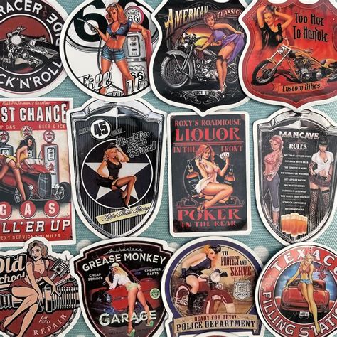 Man Cave, Pin up Girl Vintage Garage Sign Style Retro Stickers Assorted ...