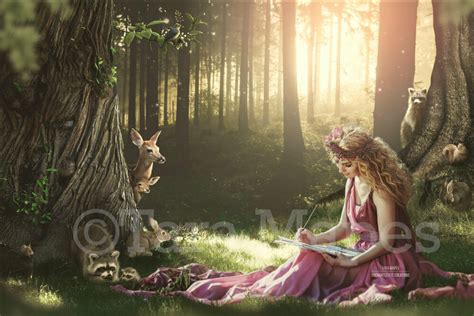 Enchanted Forest with Animals Digital Background Backdrop