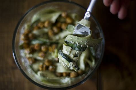 Zucchini Pasta with Mint Pesto & Roasted Chickpeas