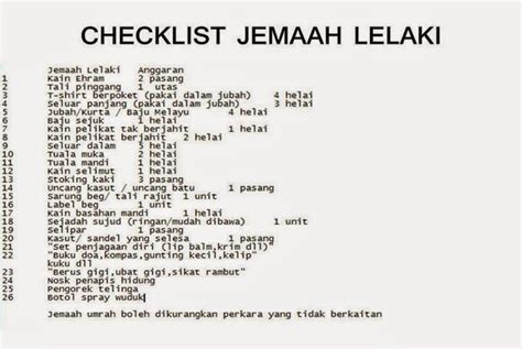 KELENGKAPAN HAJI DAN UMRAH: CHECKLIST KEPERLUAN JEMAAH HAJI UMRAH