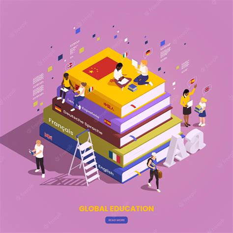 Premium Vector | Global education student exchange isometric composition with view of books ...