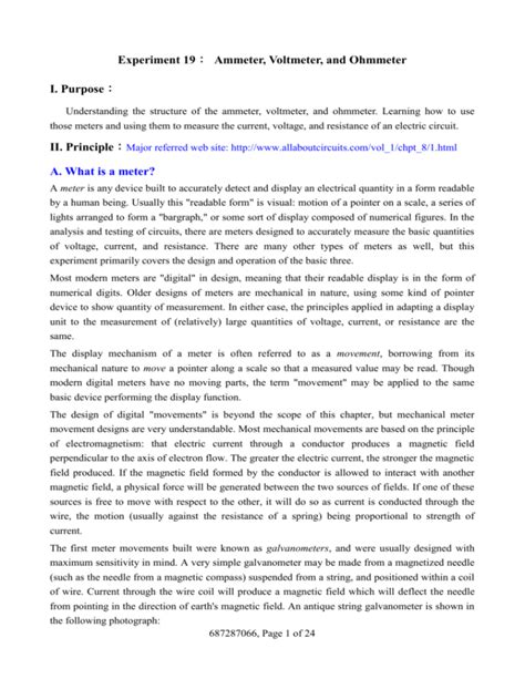 Experiment 19： Ammeter, Voltmeter, and Ohmmeter