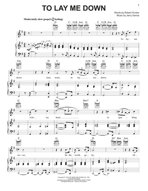 To Lay Me Down by Grateful Dead Sheet Music for Piano, Vocal & Guitar Chords (Right-Hand Melody ...